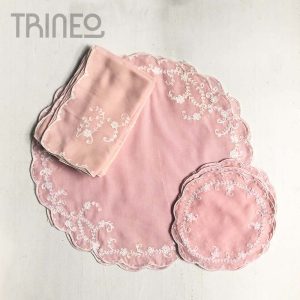 INDIVIDUALES + SERVILLETAS + POSAVASOS ROSA BORDADOS (8+7+8)
