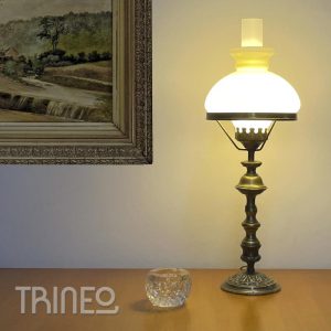 LÁMPARA PUÁN - Base vidrio y metal - DOBLE TULIPA opalina (Alto Total: 56cm) (copia)