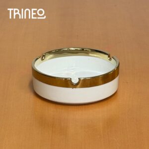 CENICERO CERÁMICA BLNCO + DORADO (10CM DIÁMETRO)