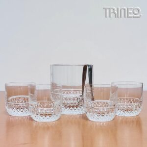 VASOS CRISTAL WHISKY X 4 + HIELERA + PINZA